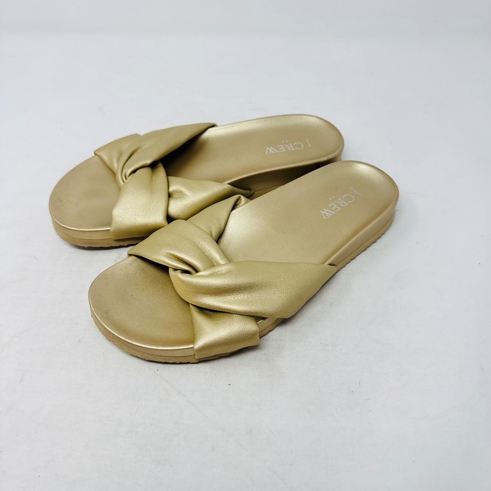J. Crew Factory Metallic Gold Slide Sandals Size 7 Twisted Knot Flats Resortwear